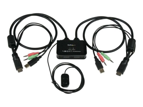 StarTech.com Conmutador Switch KVM 2 puertos HDMI USB Audio Mini Jack con Cables Integrados Sin Alimentación Externa - 1080p - Conmutador KVM / audio - 2 x KVM / audio - 1 usuario local - sobremesa