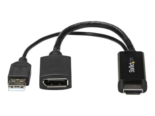 StarTech.com 4K 30Hz HDMI to DisplayPort Video Adapter w/ USB Power - 6 in - HDMI 1.4 (Male) to DP 1.2 (Female) Active Monitor Converter (HD2DP) - Cable adaptador - HDMI, USB (solo alimentación) macho a DisplayPort hembra - 25.5 cm - negro - activo, admite 4K30Hz (3840 x 2160) - para P/N: SV211HDUC, SV221HUC4K