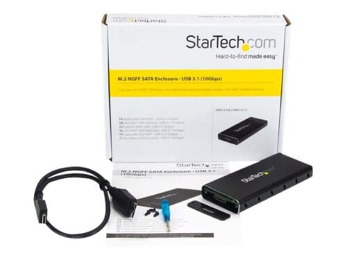 StarTech.com Caja Adaptador M.2 NGFF a USB 3.1 con Carcasa Protectora - Caja de SSD M.2 para SSDs M.2 SATA (SM21BMU31C3) - Caja de almacenamiento - M.2 - SATA 6Gb/s - USB 3.1 (Gen 2) - negro, plata - para P/N: TBLT3MM1MA, TBLT3MM2M, TBLT3MM2MA